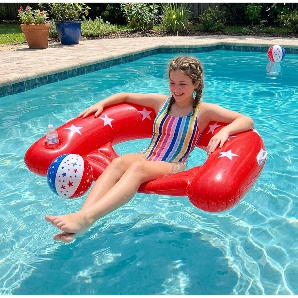 NEW SUN N SPLASH Pool Float Lounger Oversized Inflatable Heavy Duty Red Stars